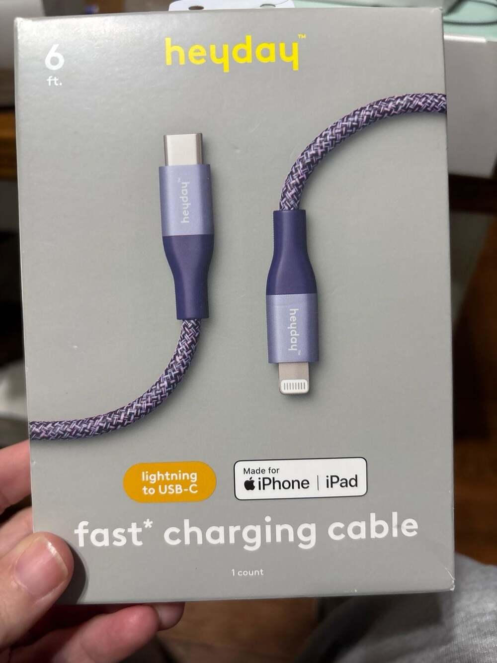 Heyday Fast Charging Cable Size 6 Ft Purple Braided